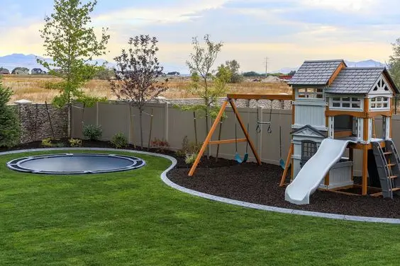 Outdoor playground and trampoline